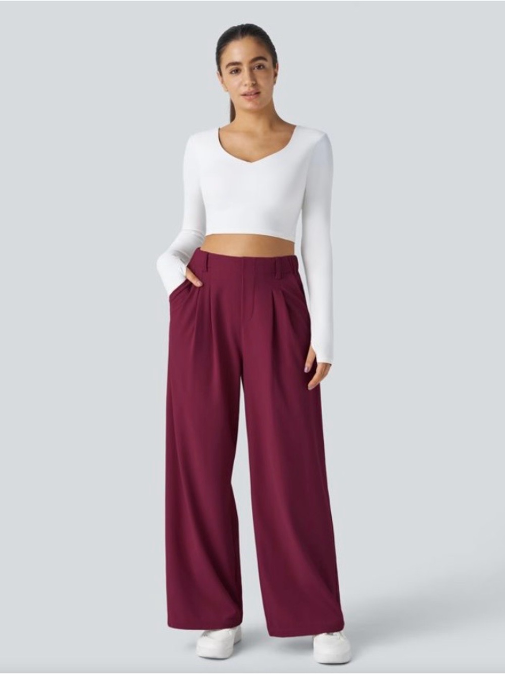 HALARA Burgundy Wide Leg High-Waist Pants - Picture 2 of 11